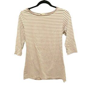 Matilda Jane Women Grey White Soft Knit Striped Shirt 3/4 Length Sleeve S